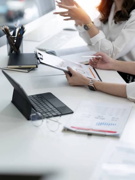 Business woman meeting at office discussing and planning strateg Business woman meeting at office discussing and planning strategy and brainstorming, colleagues thinking concept